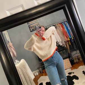 Thick Knit Turtleneck with Orange Accent